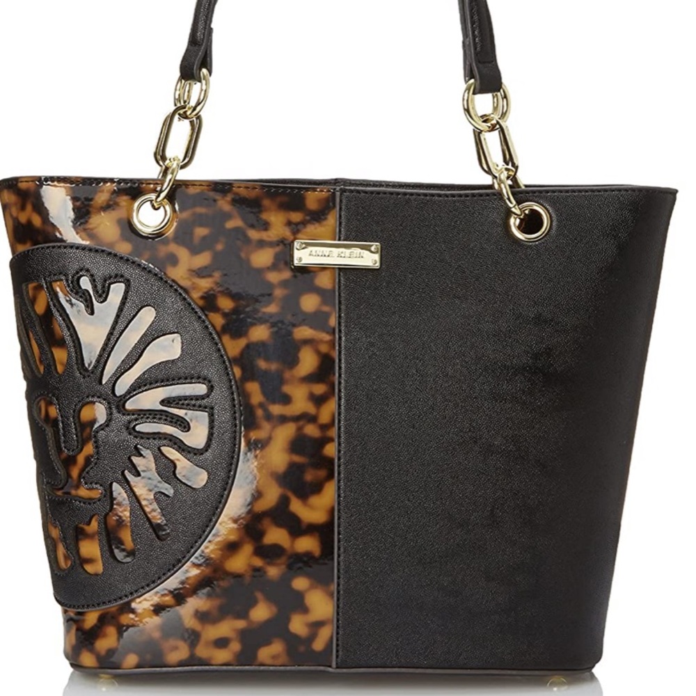 Anne Klein Half Animal Print, Half Black Tote Bag